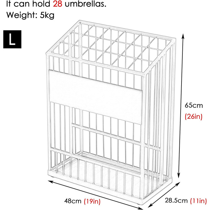Великий комерційний тримач для парасольок TEmkin, окремо стояча підставка для парасольки, прямокутний металевий органайзер для зберігання палиць/палиць для ходьби, сучасна сітчаста полиця (біла) біла