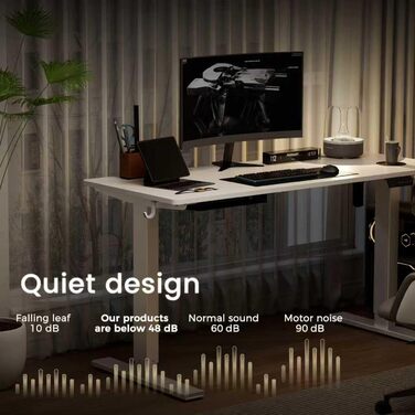 Стіл з регульованою висотою 60x140 см, електричний стіл з пам&39яттю налаштувань та функцією запобігання зіткненням, регульована висота 70117 см, ідеально підходить для офісу, домашнього офісу та ігор (білий) 140x60 см білий