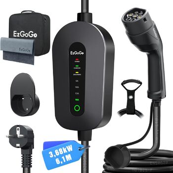 Зарядний кабель EzGoGo Type 2 Schuko 3,68 кВт 1-фазний / 6,1 м / 6-16А, портативна сумка тримач тканина з мікрофібри ремінець для