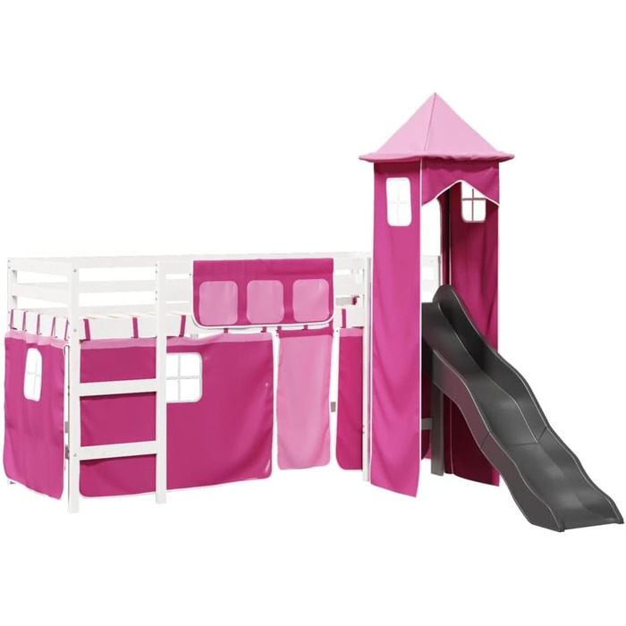 Дитяче ліжко-горище з вежею рожеве 90x200 см з масиву сосни