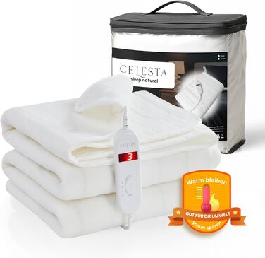 Підогріта підковдра CELESTA 150x80 см, нагрівальна ковдра з 3 температурними режимами, світлодіодним контролером та захистом від перегріву, можна прати в пральній машині та дихаюча, біла стандартна біла 150 x 80 см