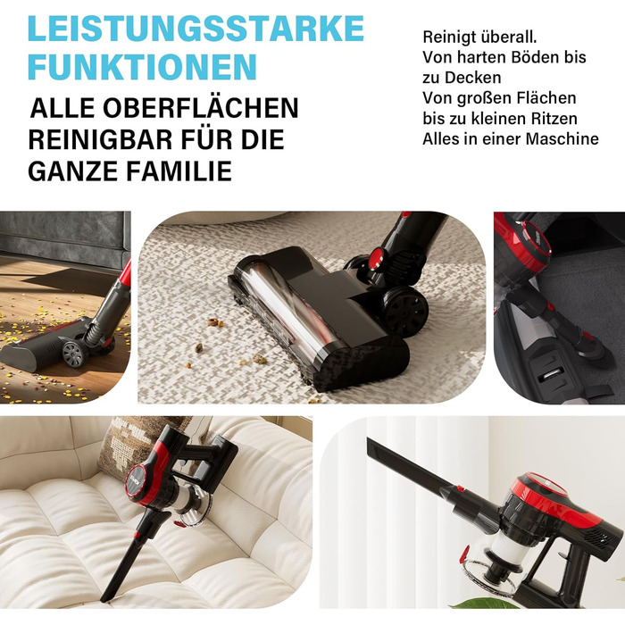 Акумуляторний пилосос Stanew, акумуляторний пилосос 4 в 1, легкий ручний пилосос 150 Вт, акумуляторний пилосос 22,2 В, час роботи