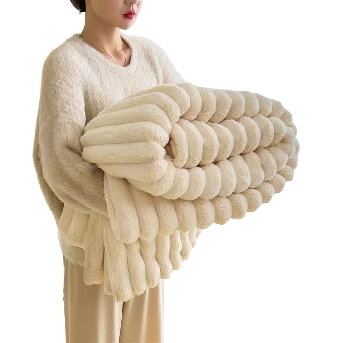 Милий плюшевий плед з кроликом, ковдра зі штучного хутра, пухнаста м&39яка товста ковдра з кроликом для ліжка, дивана, спальні, повсякденна ковдра, покривало (білий 180x200 см)