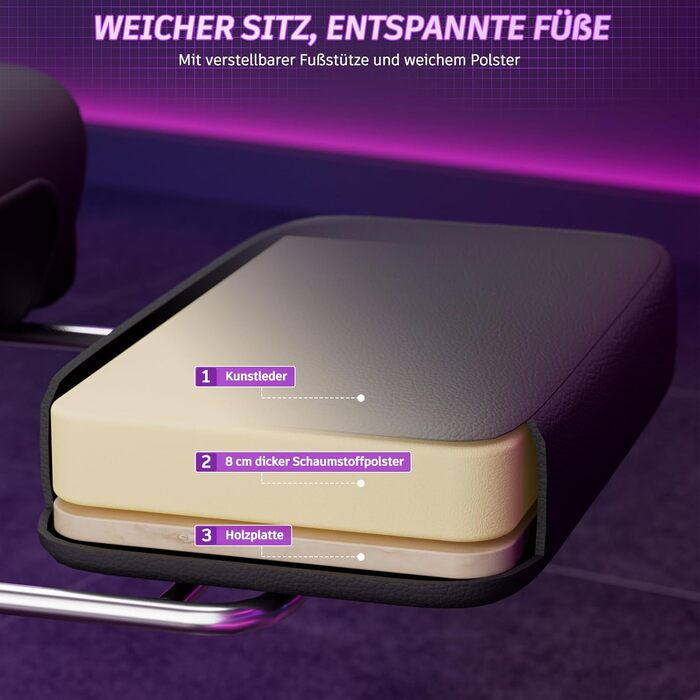 Ігрове крісло Soontrans з функцією масажу KJ433 Ігрове крісло з підставкою для ніг та підголівником Спинка ігрового крісла відкидається до 135 Вантажопідйомність 150 кг (сіро-фіолетове)