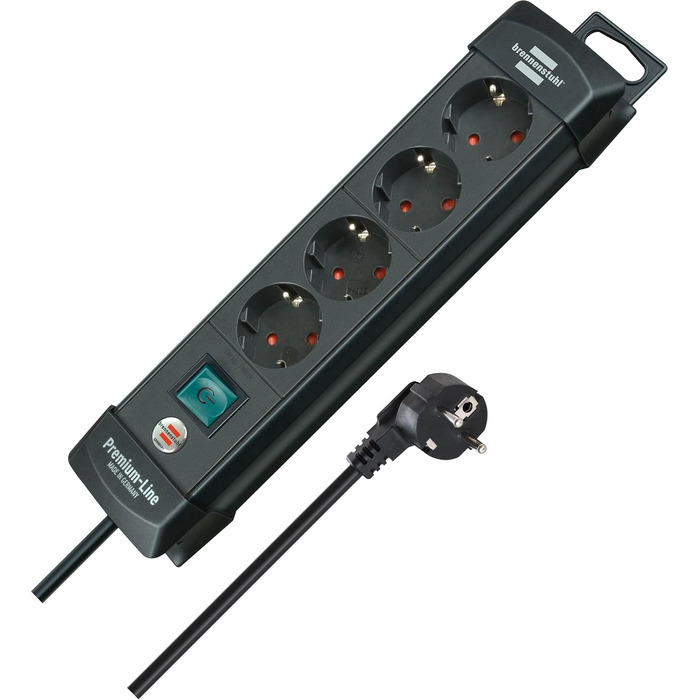 Розетка Brennenstuhl Premium-Line 4-х розкладна (розетка з вимикачем і кабелем 1,8 м, кут захисного контакту розеток -45, зроблено