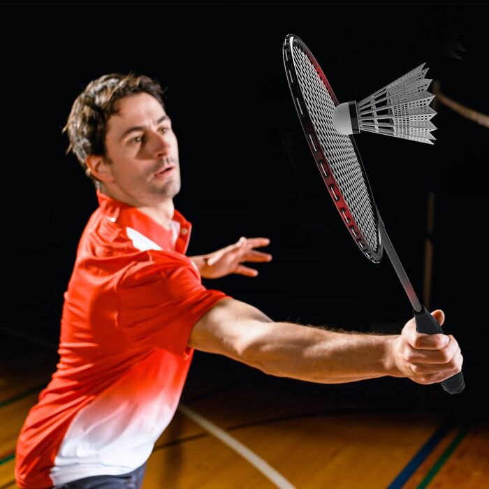 Набір ракеток для бадмінтону KH Badminton Set для 2-4 гравців, для дорослих та дітей, легкий та стабільний, ракетка, волан та сумка для перенесення в комплекті, чорний, червоний, синій (2 гравці)