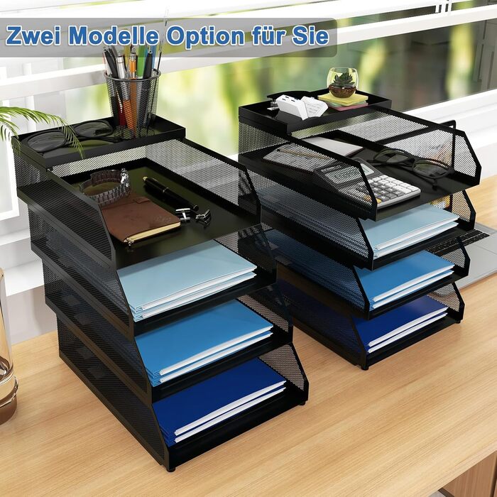 Лоток для документів PUNCIA A4, лоток для листів з 4 металевими відділеннями, органайзер для файлів, лоток для паперу, система для зберігання документів, тримач для документів для офісу, навчання, школи, офісних меблів, чорний, 32 x 25 x 31 см