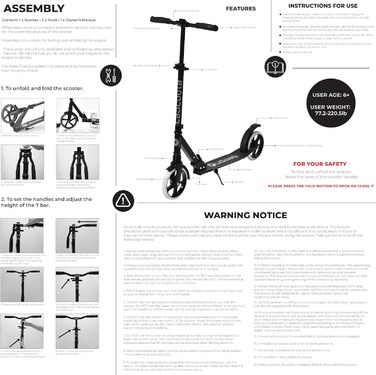 Самокат Lascoota для дітей від 8 років - самокат для дорослих - складний та регульований по висоті - передня підвіска плечовий рем