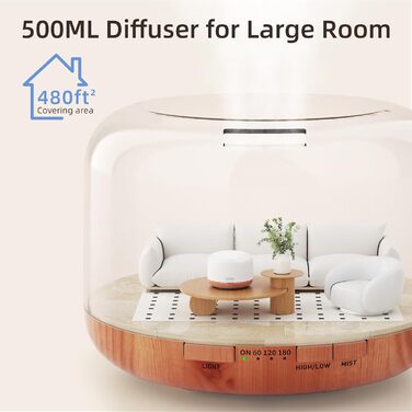 Ароматичний дифузор ASAKUKI 500 мл, ультразвуковий ароматерапевтичний дифузор для ефірних масел, зволожувач повітря з пультом дист