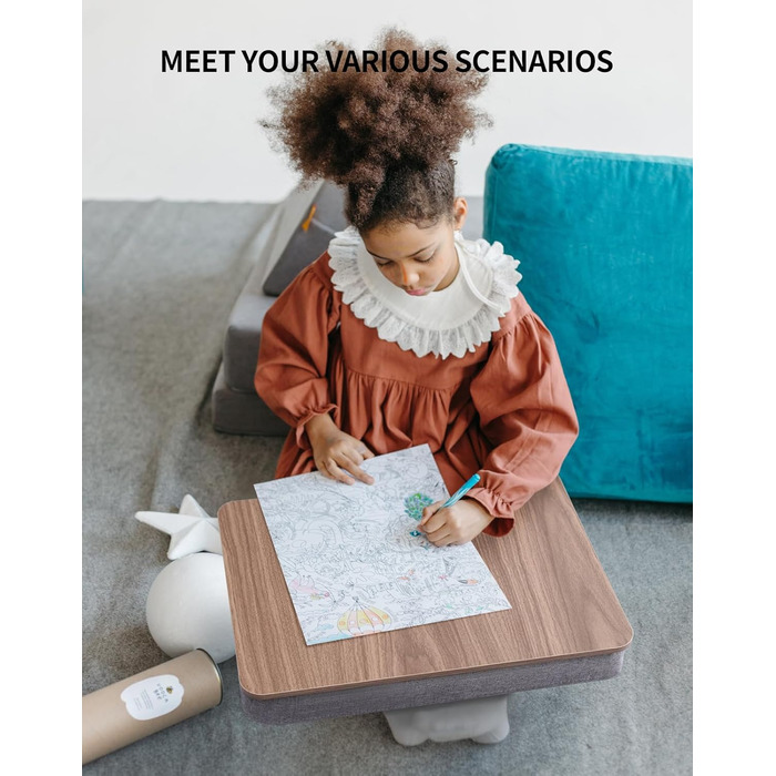 Стіл для ноутбука з подушкою, портативний столик для ліжка, сумісний з ноутбуками до 15,6 дюймів (39,6 см), підставка для ліжка, дивана та килима, підставка для книг, планшетів та графічних планшетів, темне коричневе дерево