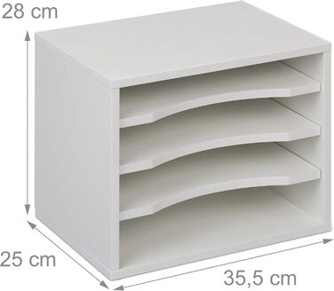 Лоток для документів Relaxdays, 4 відділення, ВШХ 28 x 35,5 x 25 см, DIN A4, офісний лоток для листів, настільний, ДВП, білий