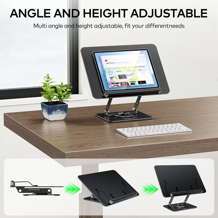 Підставка для читання та роботи з ноутбуком, ергономічний тримач для книг, регульована конструкція з еластичними затискачами для нот, рецептів, планшетів, чорний колір, 01