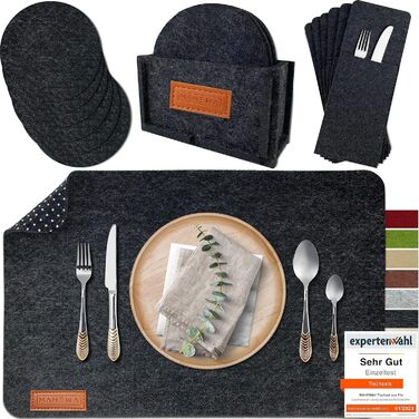 Набір з 6 фетрових скатертин преміум-класу з 6-ма скляними підставками тримачем та 6-ма нековзними пакетами для столових приборів,