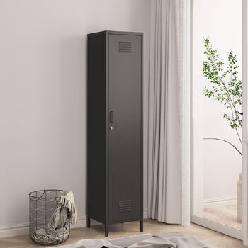 Шафа Seinjoki, Шафка, Шафка для роздягальні, 180 x 38 x 38 см, Металева шафа, Багатоцільова шафа, Замикається, Шафа, Шафа для роздягальні, Універсальна шафа, Сталь, Чорний, 180 x 38 x 38 см, Чорний, Матовий