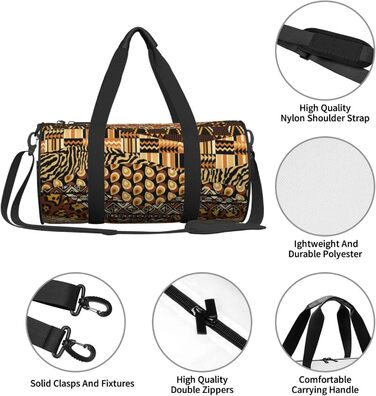 Спортивна сумка, дорожня сумка, в африканському стилі, з принтом печворк, сумка на нічліг, чорна, універсальний розмір, сумка для подорожей