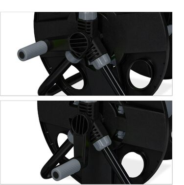 Котушка для шланга Relaxdays, 30 м, 1/2, сталь, пластик, тримач шланга, 38 x 42 x 31 см, чорний/сірий