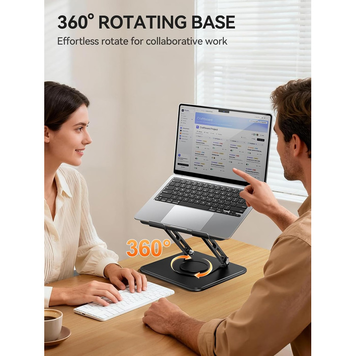 Підставка для ноутбука на стіл, регульована, з поворотним на 360 основами, ергономічна підставка для покращення постави, сумісна з MacBook Pro, Air та всіма ноутбуками від 10 до 15.6 дюймів Чорна