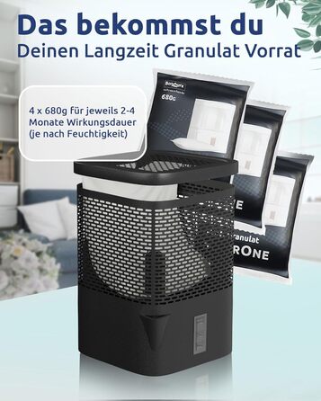 Заправний пакет осушувача BonAura AirOne I Набір із 4 гранул осушувача по 680 г I Заправний пакет осушувача для житлових приміщень I Захист від цвілі та запахів