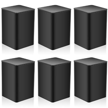 Чайних банок для розсипного чаю, квадратні чайні банки, металеві банки для зберігання з кришками, класичні банки для кави, банки для спецій, контейнер для зберігання чаю (85 x 85 x 130 мм, чорний), 6