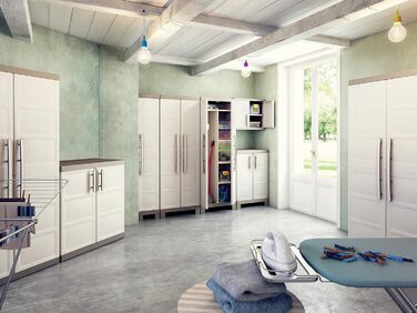 Висока пластикова шафа Keter Excellence, ШхГхВ 65x45x182 см, бежевий/сіро-коричневий, вкл. 4 полиці з регульованою висотою