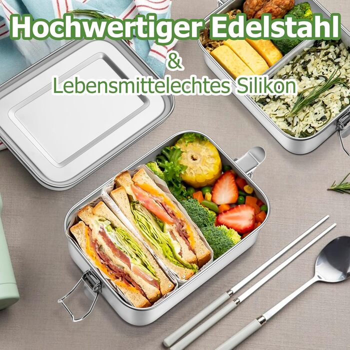Металева ланч-бокс HaWare з роздільниками, 850 мл. Бенто-бокс з сумкою, для дітей та дорослих, герметичний контейнер для їжі зі знімною перегородкою для офісу/школи/пікніка. Можна мити в посудомийній машині, об'єм 850 мл.