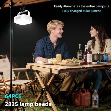 Комплект 4000LM світлодіодні акумуляторні кемпінгові ліхтарі, сонячні кемпінгові ліхтарі з карабіном, водонепроникний наметовий ліхтар для підвішування з 4 режимами для використання на свіжому повітрі, читання, походів, використання в надзвичайних ситуаці