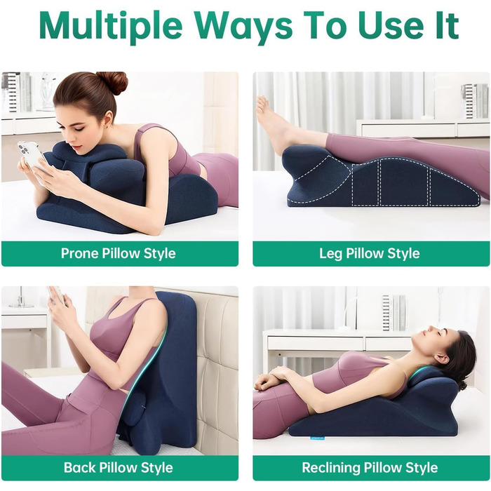 Ергономічна клиноподібна подушка для лежання, подушка для ліжка для сидіння, полегшення болю в спині, шиї та ногах, проти хропіння, ідеально підходить для масажу, читання, сну, розблокування сексуальної пози, виправлення болю та дискомфорту в тілі