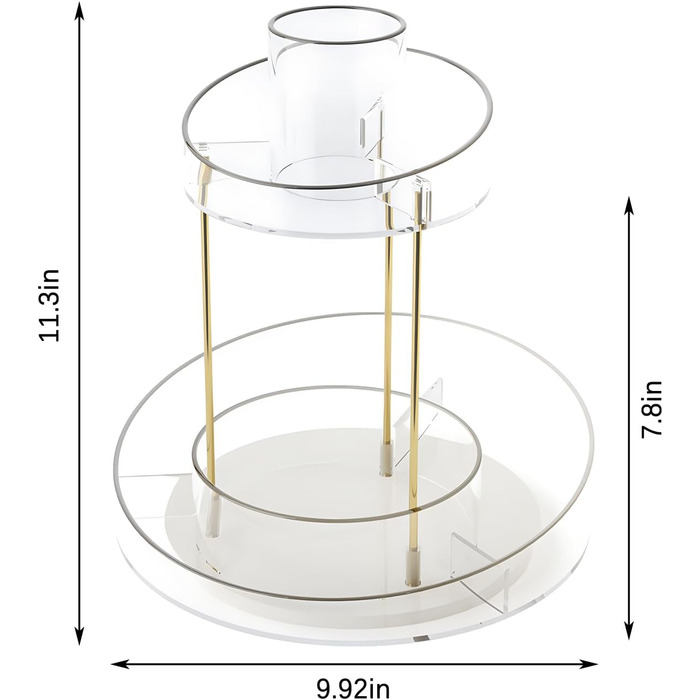 Поворотний органайзер для макіяжу для туалетного столика, 2 яруси, великий, поворотний на 360, для пензликів для макіяжу, губної помади, догляду за нігтями, догляду за шкірою, прозорі подарунки для жінок (прозорий)