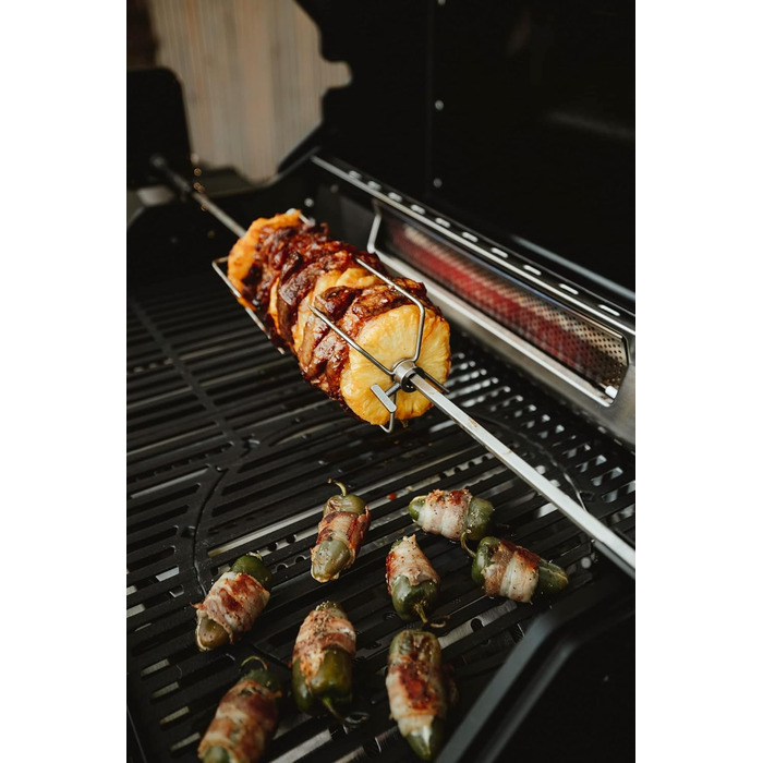 Шашличний вертел Enders Grillspie Pro з нержавіючої сталі, безінструментальний монтаж, навантаження до 10 кг, тихохідний електродвигун, живлення від батарей або мережі, для грилів Enders на 3 та 4 пальники 7908 Single