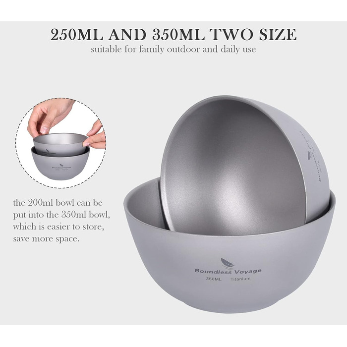 Титанова чаша для рисового супу, посуд 250 мл, легкий двостінний круглий посуд для подорожей, походів, дому Ti1093T 250 мл - Ti1093t