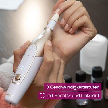 Набір для манікюру/педикюру Beurer MP 64, електричний набір для догляду за нігтями з акумулятором, 10 насадок для догляду за нігтями для красивих рук і ніг, зі світлодіодним підсвічуванням, один розмір, білий і золотий З футляром для зберігання