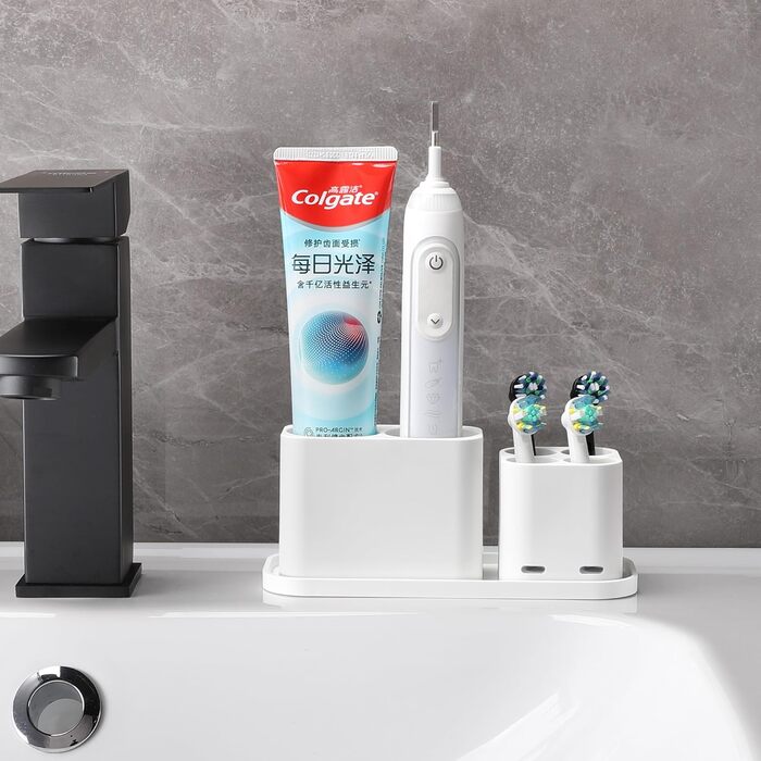 Тримач насадки для зубної щітки Gsocel, тримач для зубної щітки Електрична зубна щітка для зберігання 4 насадки для зубних щіток і 2 тримачі для зубної пасти ABS, білий
