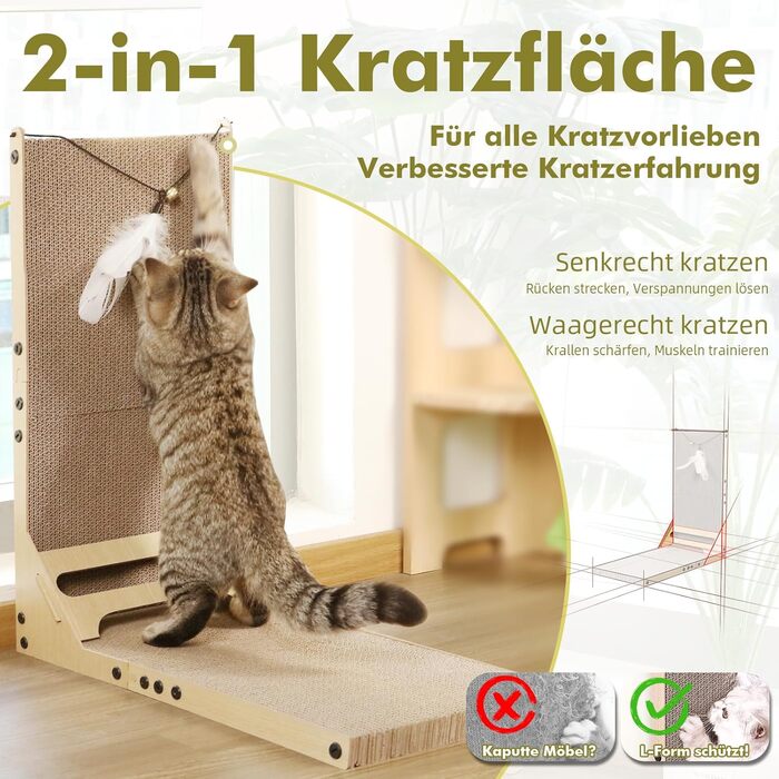 Когтеточка для котів Mora Pets, картонна когтеточка, збільшити, 59 см, когтеточки для котів, L-подібні когтеточки, високоякісні когтеточки з м&39ячиками, гофрований картон, когтеточки, меблі для котів, картонні когтеточки, розмір