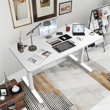 Стіл Flamaker з регульованою висотою, повна стільниця 160 x 60 см, стіл з електричним регулюванням висоти з пам&39яттю, ігровий стіл з нагадуванням про сидячий режим та зарядкою через USB (білий) Білий 160 x 60 см