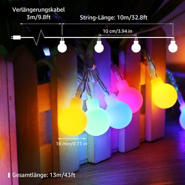 Світлодіодна гірлянда Lepro 100 різнокольорова 13M, зовнішнє освітлення для вечірок з вилкою, 8 режимів і функція позначки, ідеаль