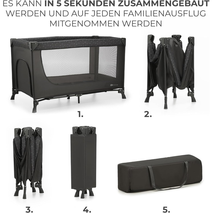 Дорожнє ліжечко Kinderkraft Joy Light, дитячі ліжечка, практичне, сучасний дизайн, невеликі розміри у складеному вигляді, сумка, сірий колір Joy light Light Grey