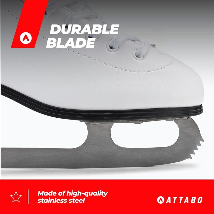 Фігурні ковзани ATTABO для дітей Лезо з нержавіючої сталі, класична шнурівка, посилені гачки, підкладка зі штучного хутра, зручні Білий 35 EU