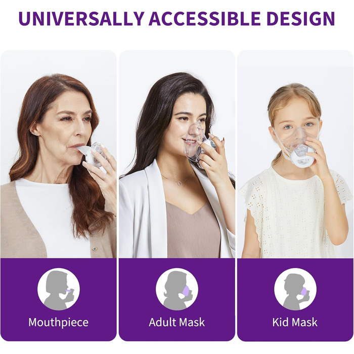 Інгалятор FEELLIFE, Безшумний інгалятор для дорослих, дітей, 3 регульовані моделі, Надлегкий інгалятор без рук, Інгалятор для дому та в дорозі, Акумуляторна батарея Білий