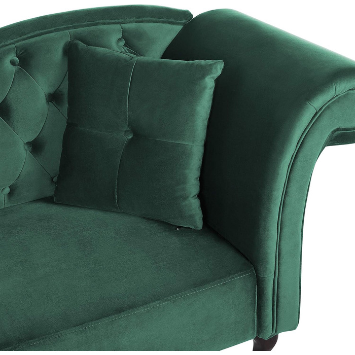 Шезлонг Beliani, оксамит, зелений, стьобаний праворуч, з подушками, стиль Честерфілд, візерунок латте