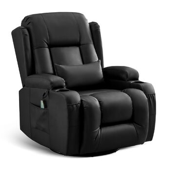 Крісло-гойдалка з функцією відкидання спинки, масажне крісло з функцією підігріву, крісло для телевізора з поворотом на 360 для вітальні, крісло-гойдалка з подушками/бічними кишенями/підстаканником (чорне)