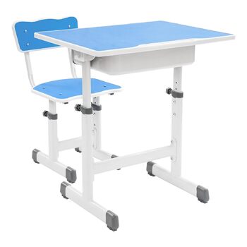 Дитячий комплект письмового столу зі стільцем, дитячий стіл та стілець з регульованою висотою, дитячий стіл для хлопчиків та дівчаток, молодіжний стіл (синій, білий)