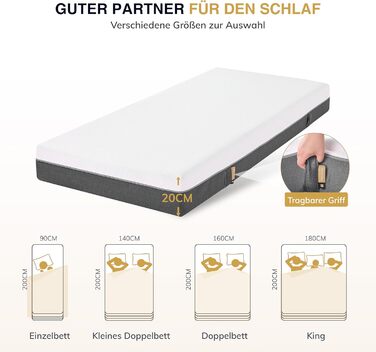 Матрац EGO Home 140x200 см Висота 18 см, середньої жорсткості Ергономічний 7-зонний високоякісний матрац з холодної піни для комфорту та підтримки спини Клімат-регулятор з чохлом, який можна прати Сертифікований Oeko-Tex H3 середньої жорсткості 18 сантиме