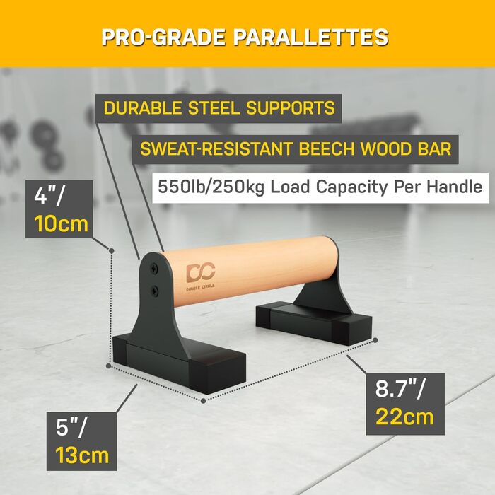 Ручки для віджимань Double Circle Parallettes з дерев&39яними ручками - Спорядження для калістеніки - Нековзні перекладини для калістеніки з ручками - Бруси для віджимань, ручки для віджимань, ручки для стійки на руках