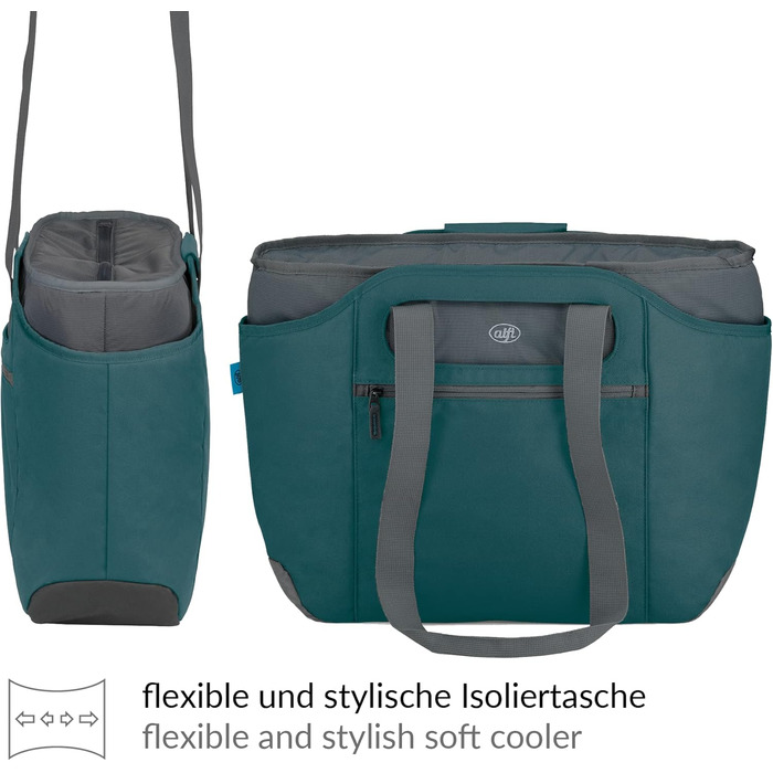 Сумка alfi ISO 2в1, 23 літри, колір морської сосни, термосумка-холодильник з поліестеру з додатковою сумкою для перенесення, ізольована сумка для покупок, сумка для басейну, сауни, ізольована сумка, гнучка, можна прати, колір морської сосни, 23 літри