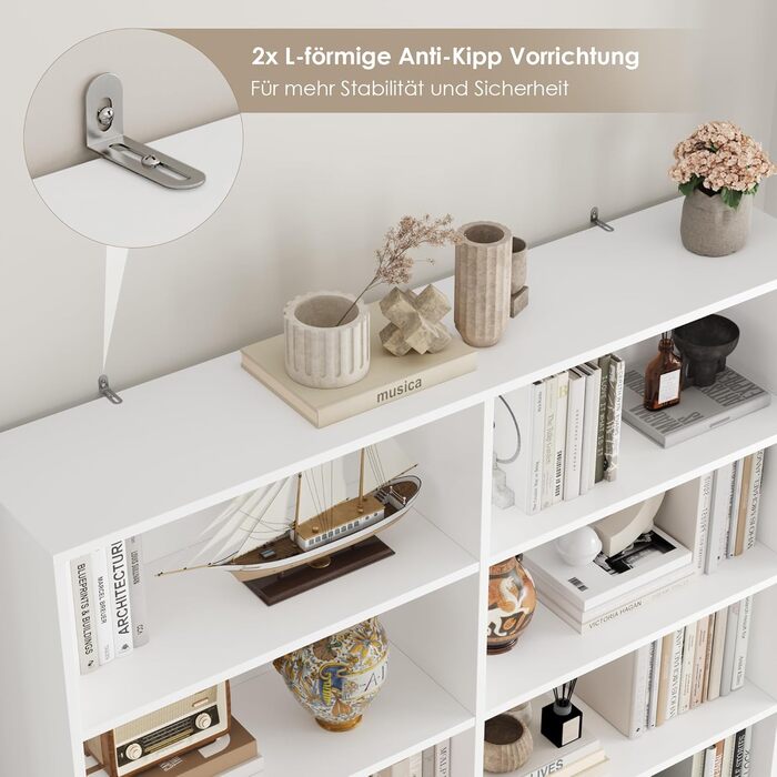 Книжкова полиця FirFurd з 12 відділеннями, книжкова шафа, окремостояча полиця, полиця для зберігання речей для вітальні, офісу, кухні, 120 x 30 x 188,7 см, білий