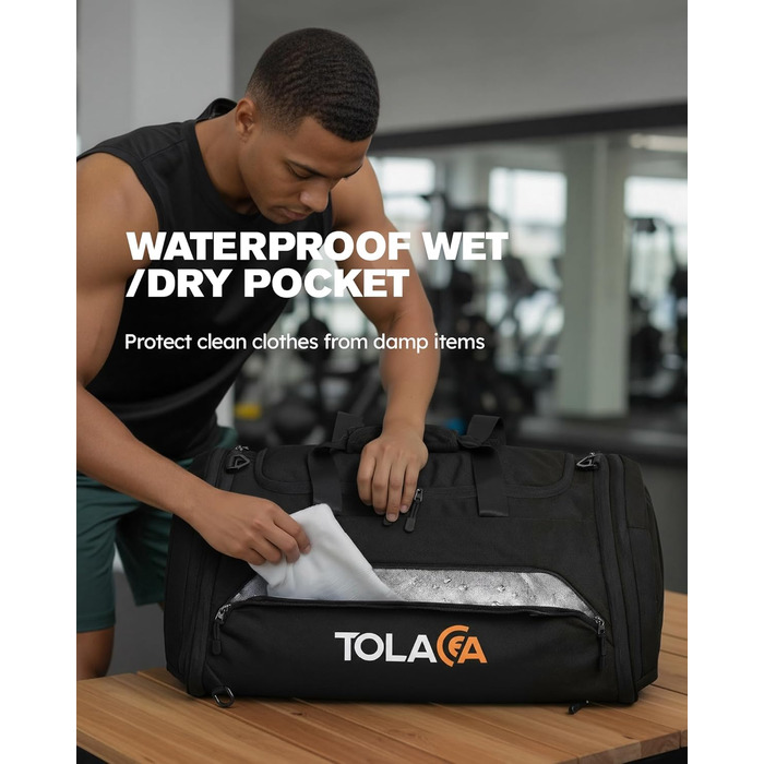 Спортивна сумка Tolaccea 56-70 л для чоловіків та жінок розширювана дорожня сумка з відділенням для взуття та відділенням для вологих речей, яку можна носити як рюкзак, для фітнесу, спортзалу, плавання, футболу, подорожей (чорна)