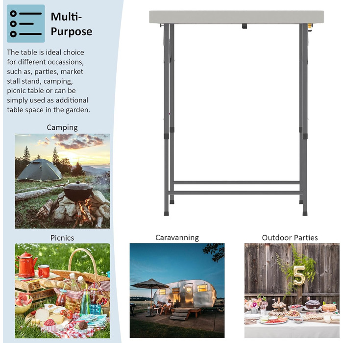 Складаний стіл Home Vida, 1,2 м, міцний, надзвичайно надійний, для кемпінгу, фуршету, весілля, ринку, саду, вечірки, багажника автомобіля, пікніка, для використання в приміщенні та на вулиці, складаний, білий 122 см