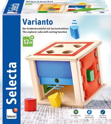 Сортувальник Варіанто Selecta 62019, дерев'яна іграшка-сортер для малюків, від 10 місяців до 3 років, 15 см, кольорова
