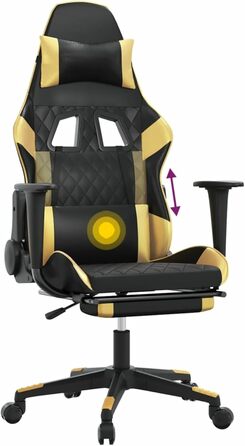Ігрове крісло з масажем та підставкою для ніг, офісне крісло, ігрове крісло, стілець для столу, обертове крісло, чорно-золота штучна шкіра