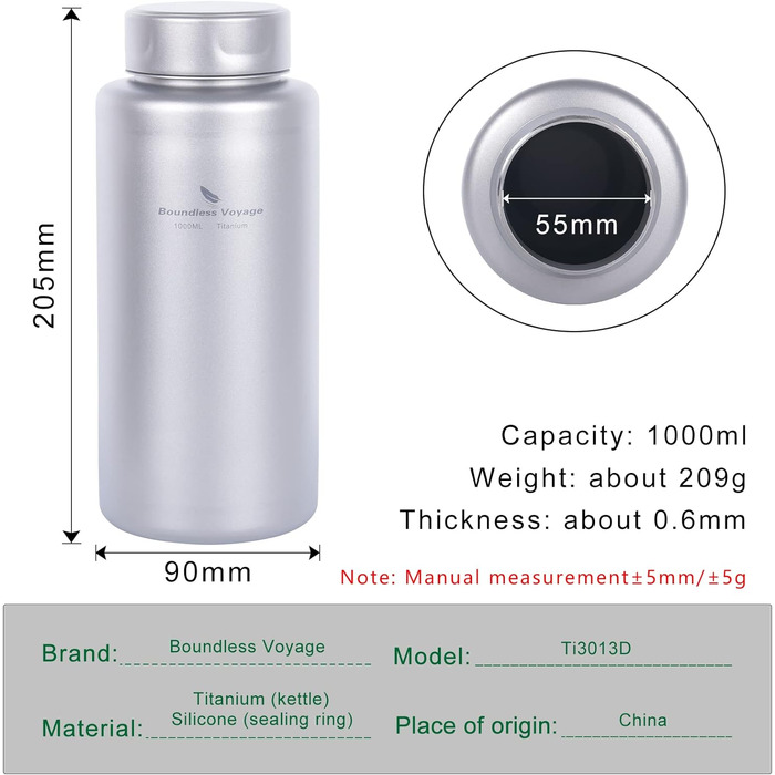 Безмежна подорож Одношарова титанова пляшка для води Пляшка для води Sport 1000 мл Титанова герметична спортивна пляшка Титанова ї
